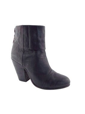 RAG & BONE Black Leather Cap Toe Block Heel Booties 38.5